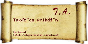 Takács Arikán névjegykártya